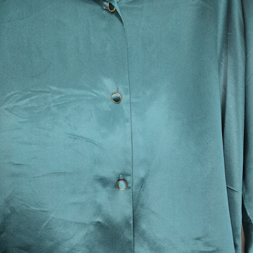 Victoria's Secret Teal 100% Silk Blouse Vintage - Picture 3 of 5